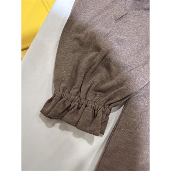 Nine West Knit Top Brown Shimmer Long Sleeves Women's XL Gathered Shoulder - Picture 8 of 10